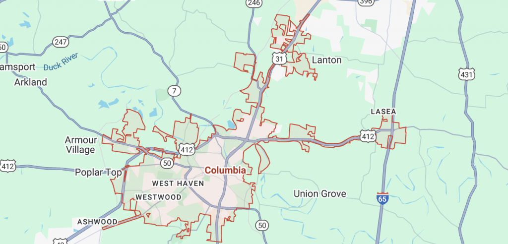 Map of Columbia TN